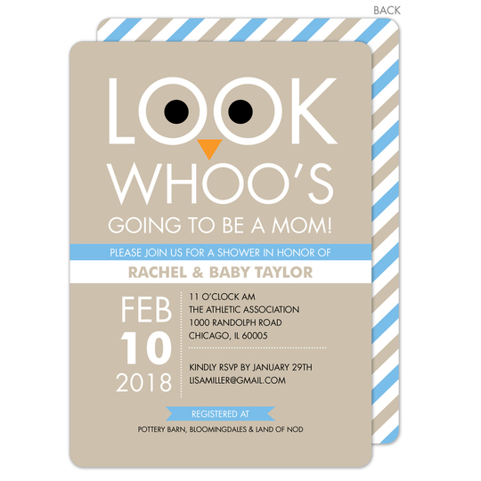 Tan and Blue Owl Shower Invitations